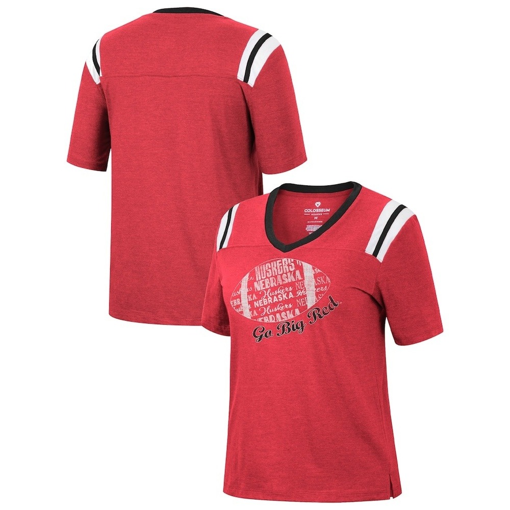 Colosseum Nebraska Huskers Womens‎ V Neck T Shirt Go Big Red Size L